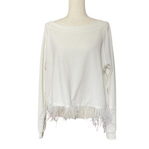 Hippe Beach Bum Ivory White Feather Trim Velour Long Sleeve Top M